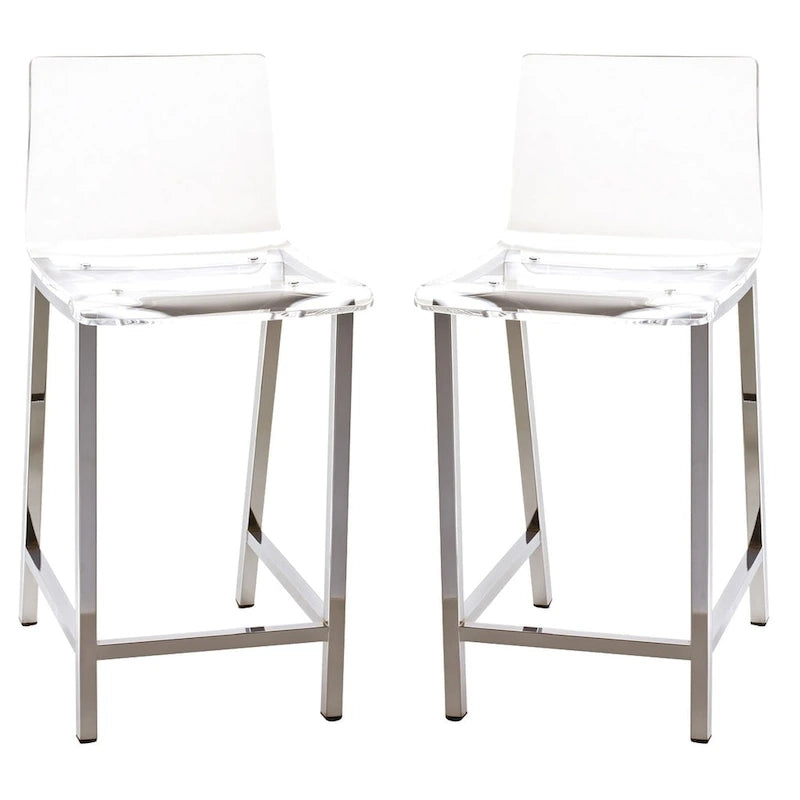 Clear Acrylic Counter Stool, Chrome/Black, Set of 2