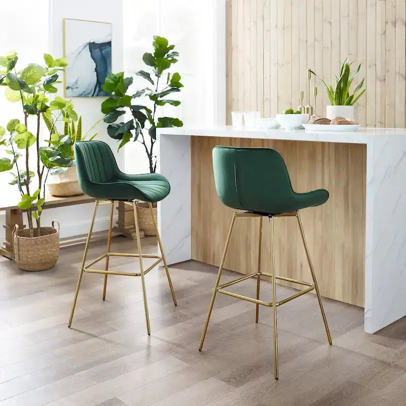 Multi-Color Velvet Swivel Barstool, Armless Counter Stool, Set of 2