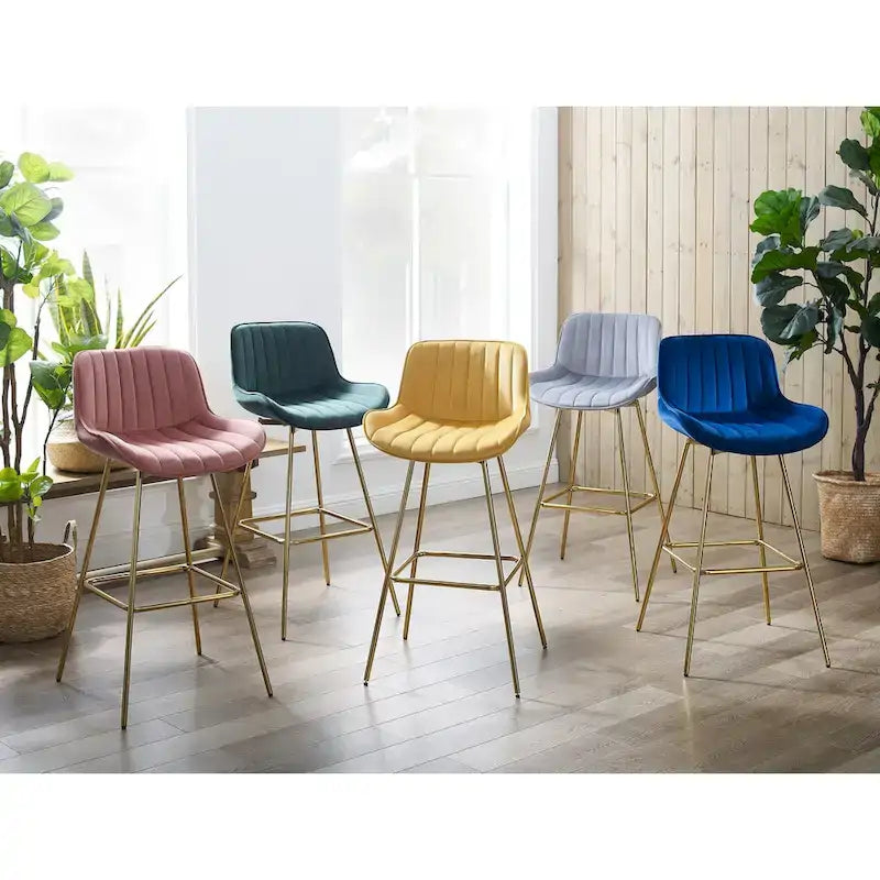 Multi-Color Velvet Swivel Barstool, Armless Counter Stool, Set of 2