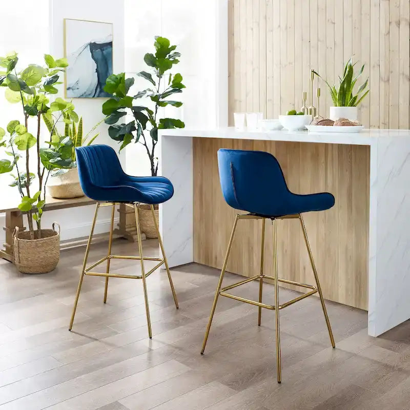 Multi-Color Velvet Swivel Barstool, Armless Counter Stool, Set of 2