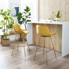 Multi-Color Velvet Swivel Barstool, Armless Counter Stool, Set of 2
