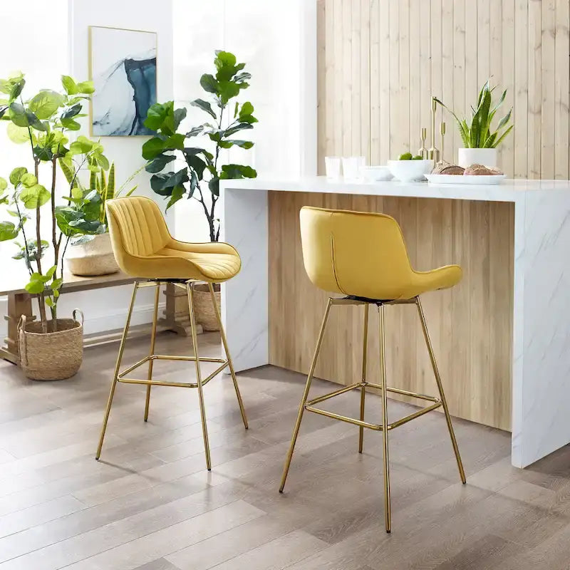 Multi-Color Velvet Swivel Barstool, Armless Counter Stool, Set of 2