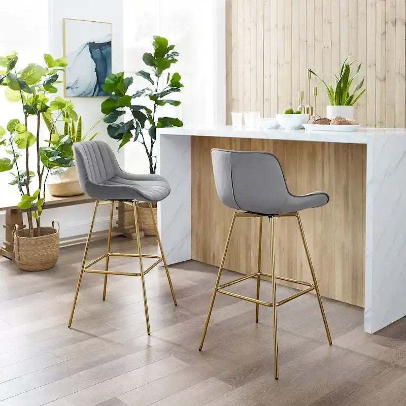 Multi-Color Velvet Swivel Barstool, Armless Counter Stool, Set of 2