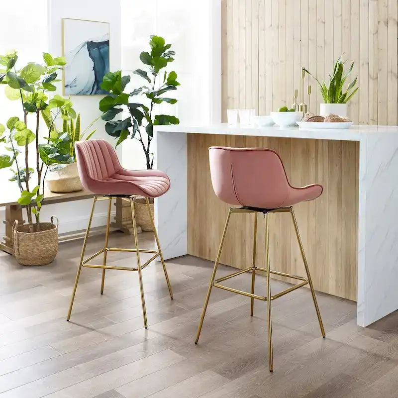 Multi-Color Velvet Swivel Barstool, Armless Counter Stool, Set of 2