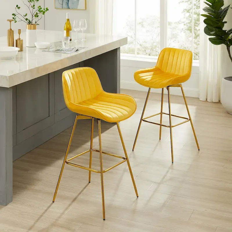 Multi-Color Velvet Swivel Barstool, Armless Counter Stool, Set of 2