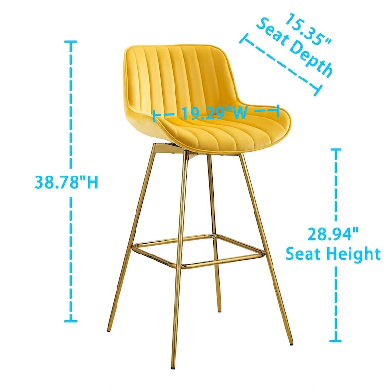 Multi-Color Velvet Swivel Barstool, Armless Counter Stool, Set of 2