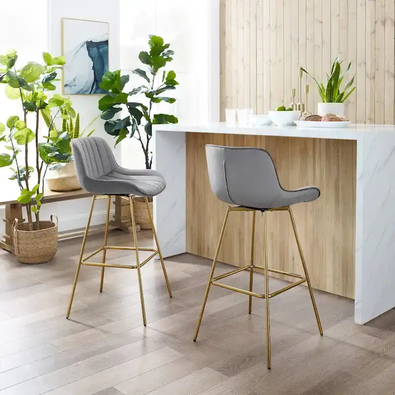 Multi-Color Velvet Swivel Barstool, Armless Counter Stool, Set of 2