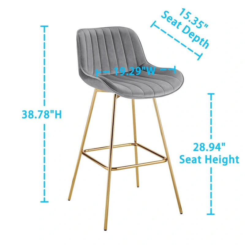 Multi-Color Velvet Swivel Barstool, Armless Counter Stool, Set of 2