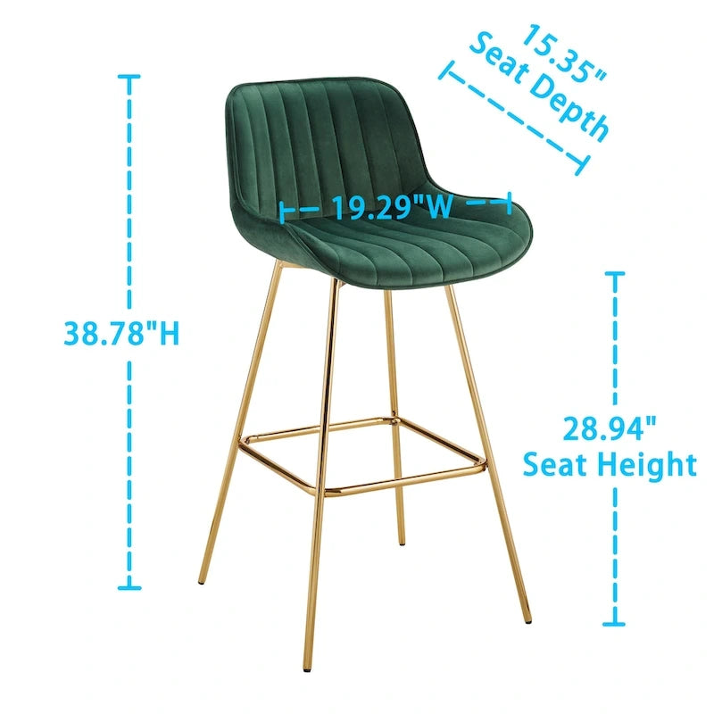 Multi-Color Velvet Swivel Barstool, Armless Counter Stool, Set of 2