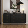 Black / White 9-Drawer Dresser with Gold Handles, Single