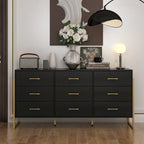 Black / White 9-Drawer Dresser with Gold Handles, Single