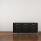 Black / White 9-Drawer Dresser with Gold Handles, Single