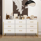 Black / White 9-Drawer Dresser with Gold Handles, Single