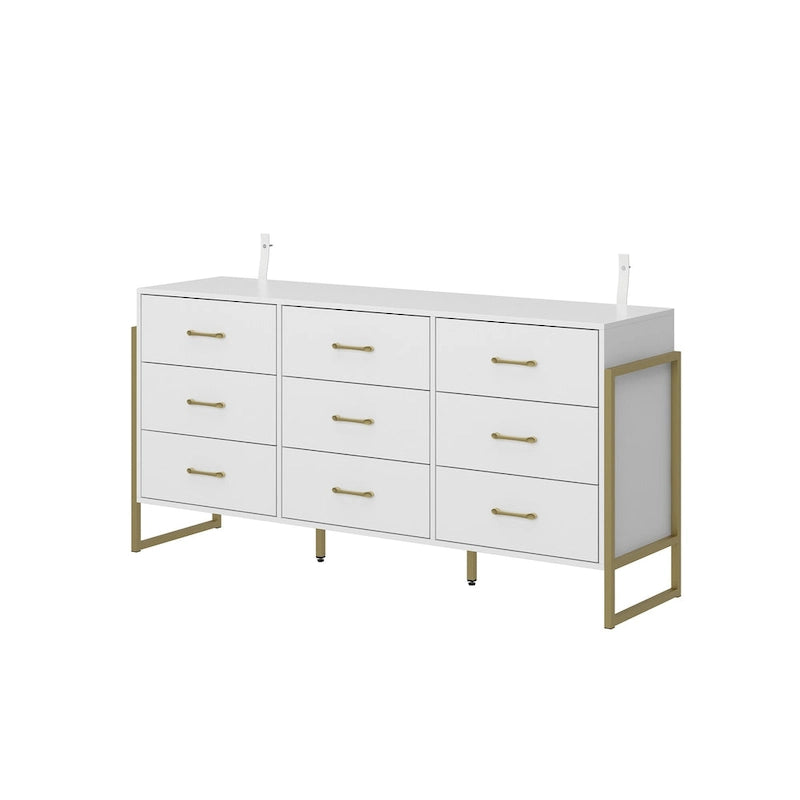 Black / White 9-Drawer Dresser with Gold Handles, Single