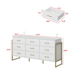 Black / White 9-Drawer Dresser with Gold Handles, Single