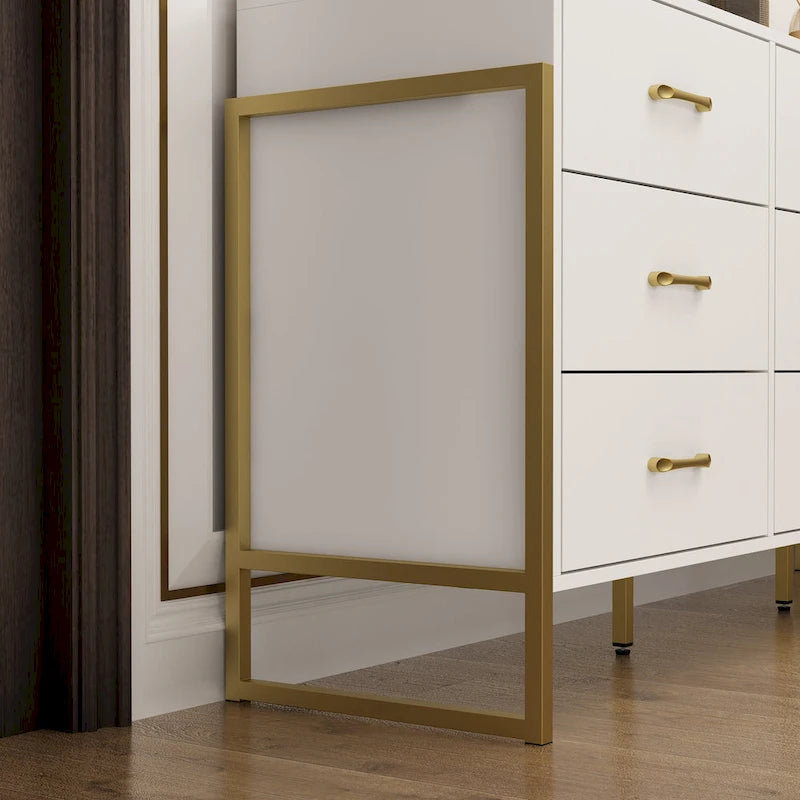 Black / White 9-Drawer Dresser with Gold Handles, Single