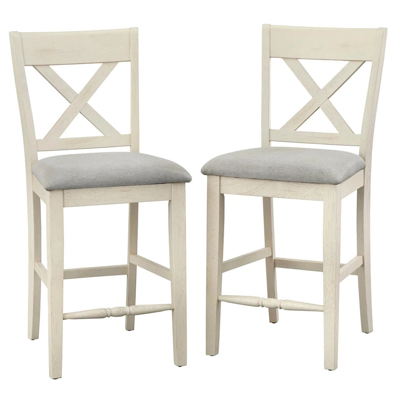 White & Gray Cross-Back Counter Height Stool, Set of 2