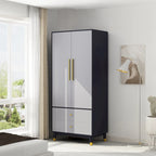 Grey / Brown / White 2-Door Wooden Wardrobe with 2 Drawers