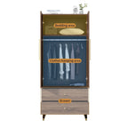 Grey / Brown / White 2-Door Wooden Wardrobe with 2 Drawers