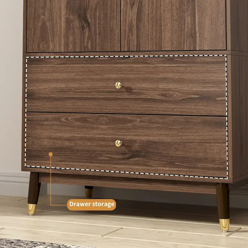 Grey / Brown / White 2-Door Wooden Wardrobe with 2 Drawers