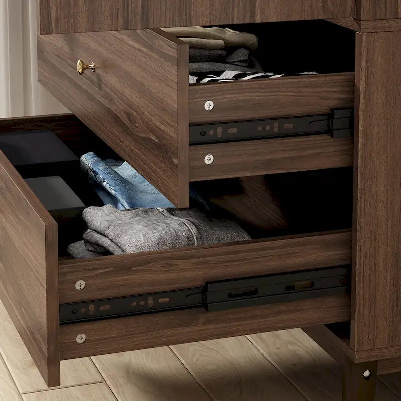 Grey / Brown / White 2-Door Wooden Wardrobe with 2 Drawers