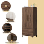 Grey / Brown / White 2-Door Wooden Wardrobe with 2 Drawers