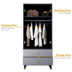 Grey / Brown / White 2-Door Wooden Wardrobe with 2 Drawers