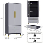 Grey / Brown / White 2-Door Wooden Wardrobe with 2 Drawers
