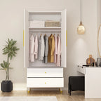 Grey / Brown / White 2-Door Wooden Wardrobe with 2 Drawers