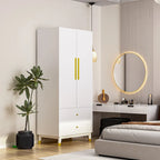 Grey / Brown / White 2-Door Wooden Wardrobe with 2 Drawers