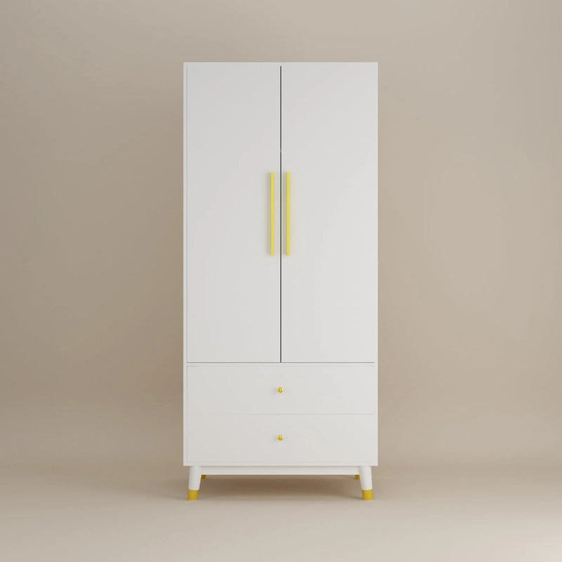 Grey / Brown / White 2-Door Wooden Wardrobe with 2 Drawers