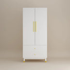 Grey / Brown / White 2-Door Wooden Wardrobe with 2 Drawers