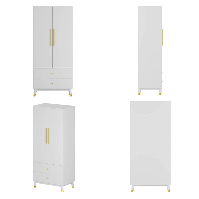 Grey / Brown / White 2-Door Wooden Wardrobe with 2 Drawers