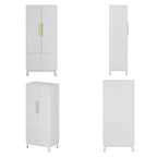 Grey / Brown / White 2-Door Wooden Wardrobe with 2 Drawers