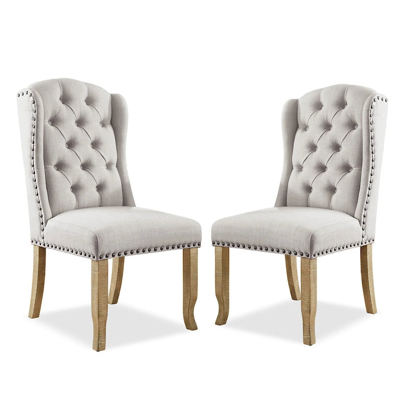 Ivory Wingback Tufted Farmhouse Dining Chair, Set of 2