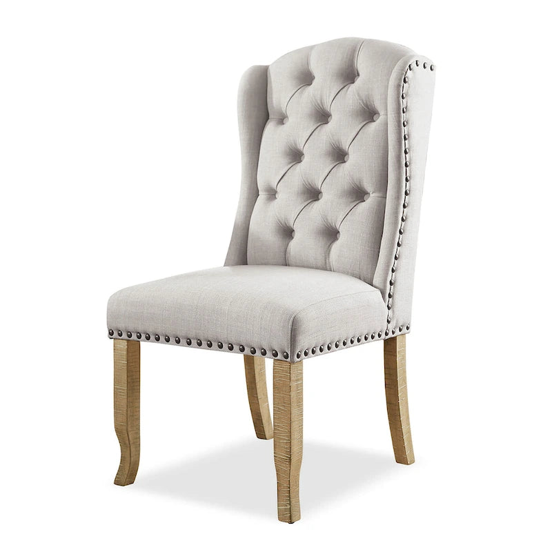 Ivory Wingback Tufted Farmhouse Dining Chair, Set of 2