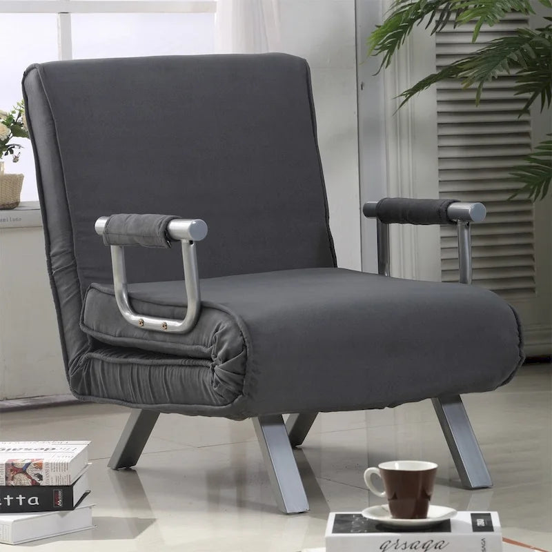 Dark Grey Faux Suede 5-Position Folding Sleeper Loveseat for 2