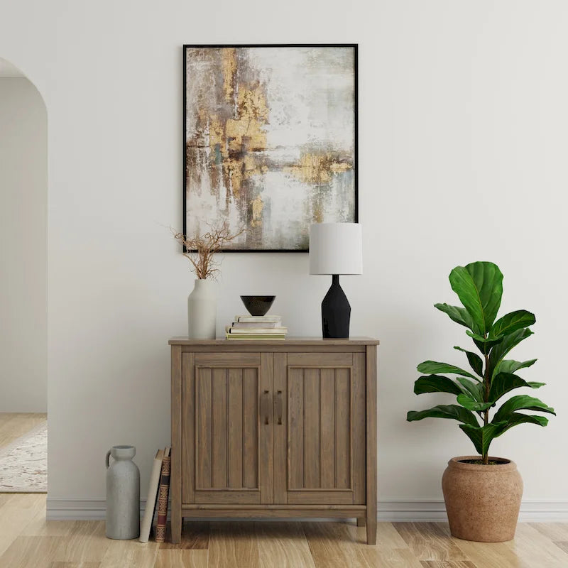 WYNDENHALL Rowan SOLID WOOD 32 inch Wide Contemporary Low Storage Cabinet in Smoky Brown - 14 d x 32  w x 31 h