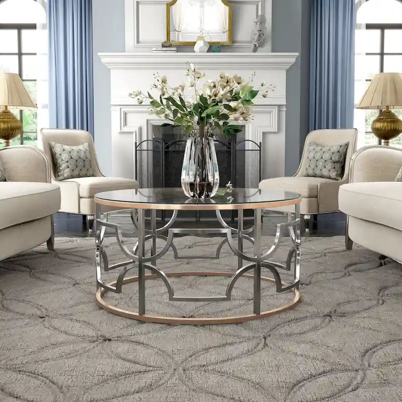 Chrome & Gold Round Open Coffee Table – Modern Style, 1-Person Living Room