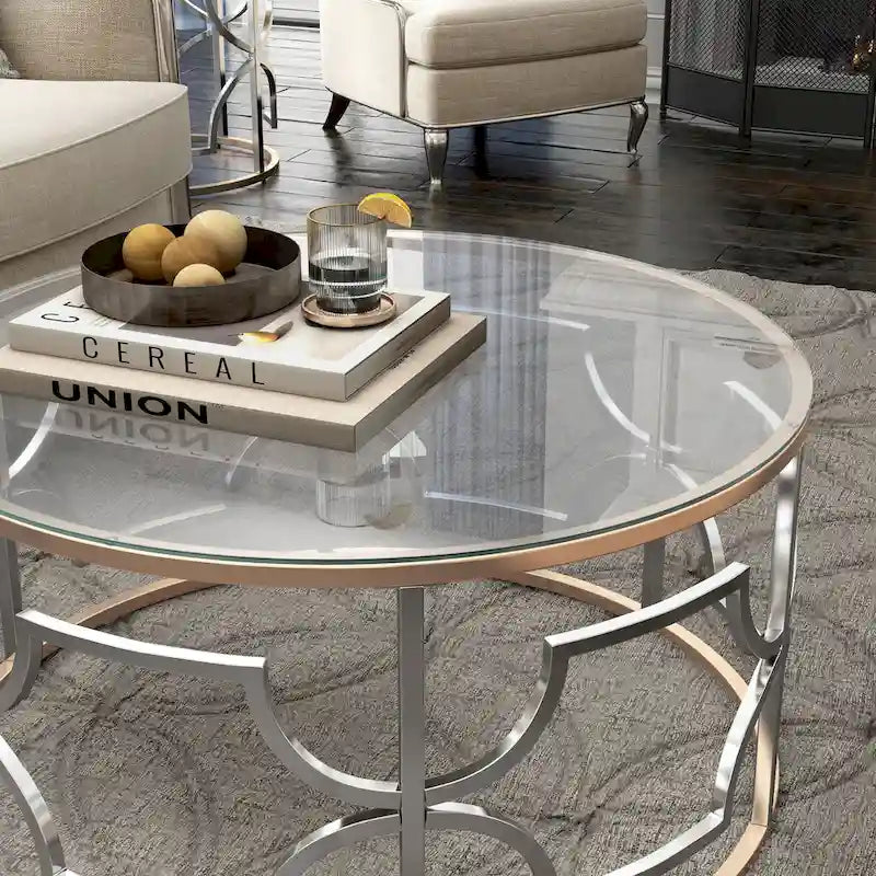 Chrome & Gold Round Open Coffee Table – Modern Style, 1-Person Living Room