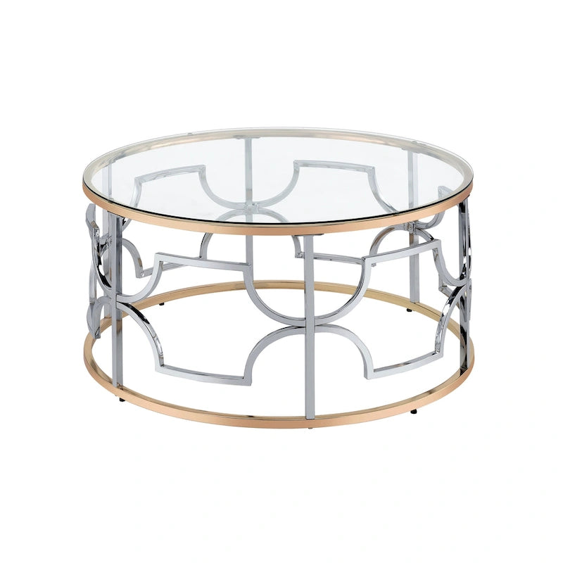 Chrome & Gold Round Open Coffee Table – Modern Style, 1-Person Living Room