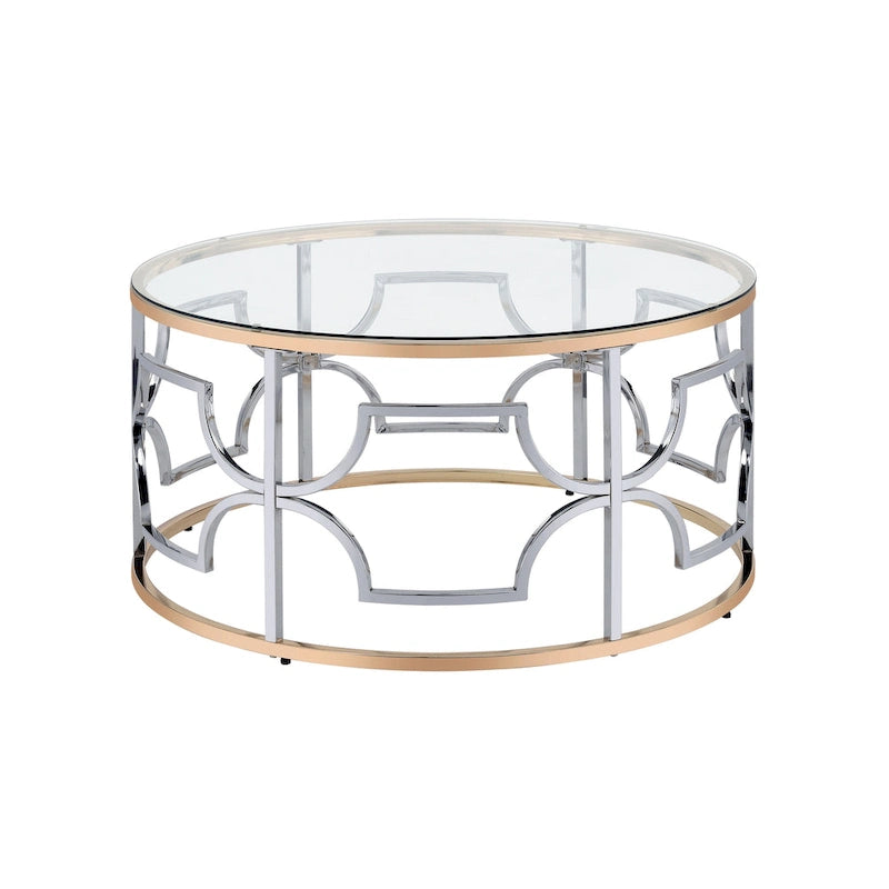 Chrome & Gold Round Open Coffee Table – Modern Style, 1-Person Living Room
