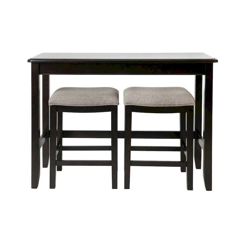 Espresso Wood Pub-Height Sofa Table with 2 Counter-Height Stools, Seats 2