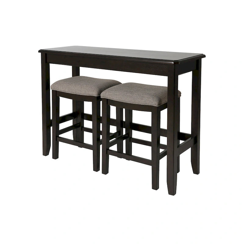 Espresso Wood Pub-Height Sofa Table with 2 Counter-Height Stools, Seats 2