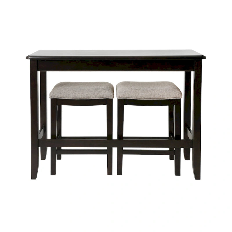 Espresso Wood Pub-Height Sofa Table with 2 Counter-Height Stools, Seats 2