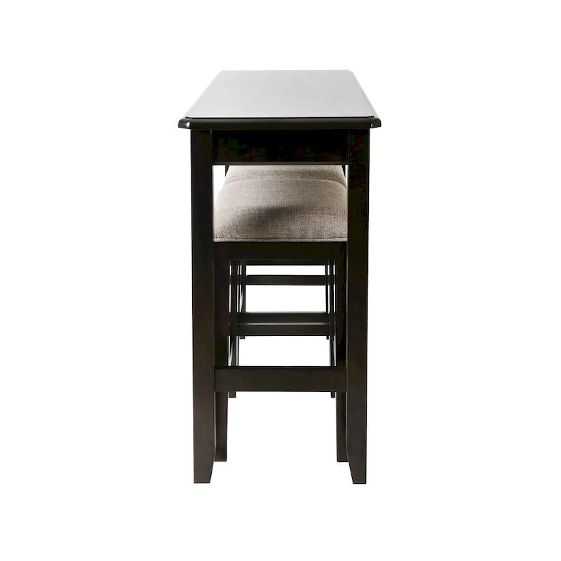 Espresso Wood Pub-Height Sofa Table with 2 Counter-Height Stools, Seats 2