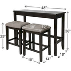 Espresso Wood Pub-Height Sofa Table with 2 Counter-Height Stools, Seats 2