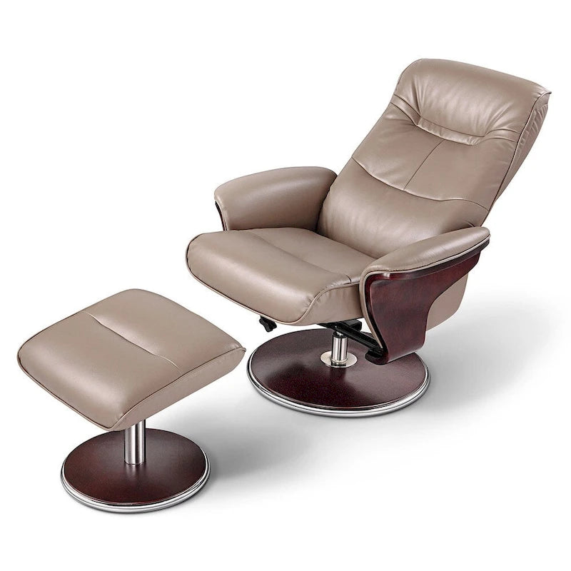 Latte Bonded Leather Swivel Recliner with Ottoman, 1-Seat
