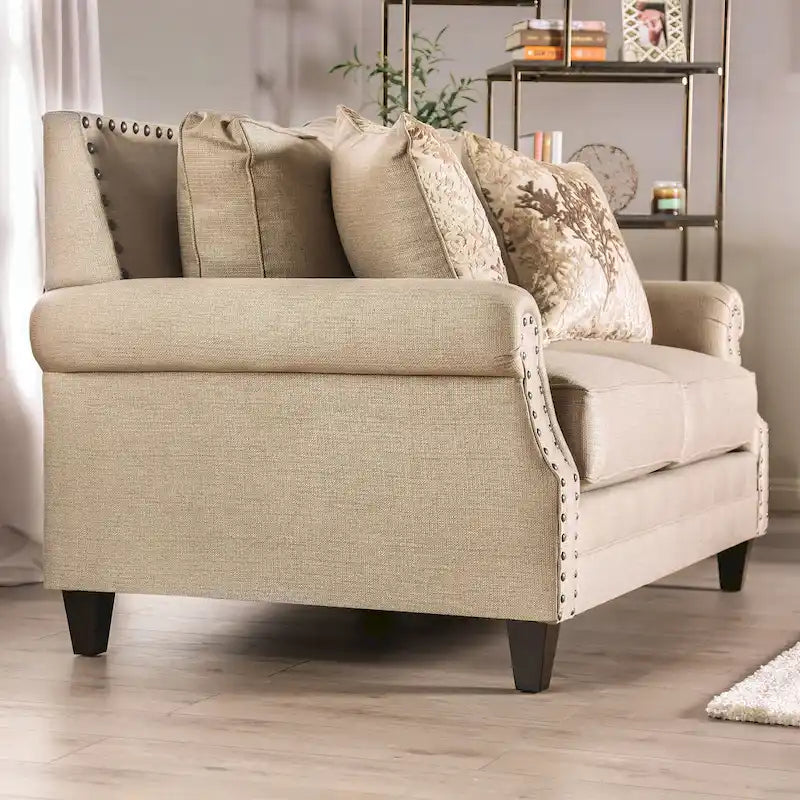 Beige Chenille Traditional Sofa & Loveseat Set, 2-Seat + 3-Seat