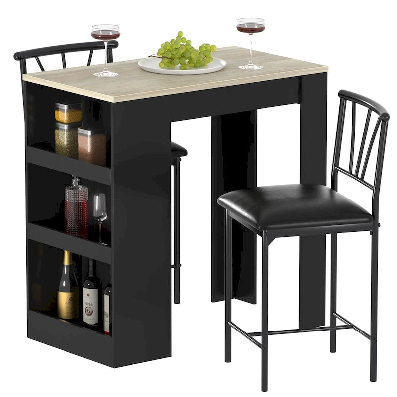 Brown 3-Piece Counter Height Dining Set for 2, Faux Leather Upholstered Chairs